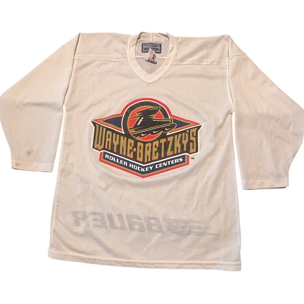 Vintage Bauer Jersey Youth L/XL White Wayne Gretzky's Roller Hockey Centers NHL